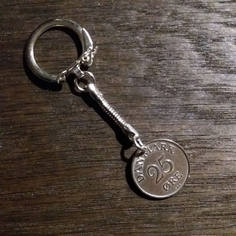 R initial coin 65 year old danish 25 ore Crown coin. 1956 coin pendant Coin keychain Genuine authentic vintage coin from Denmark