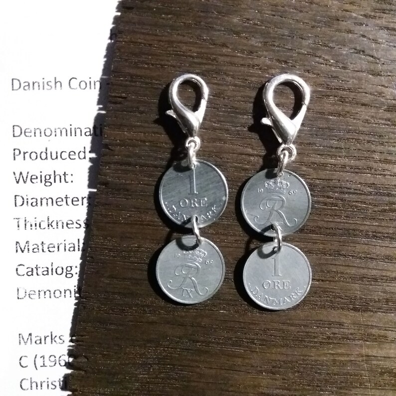 Purse coin charm 1969 coin pendant charm Authentic crown coin Genuine vintage coin R initial 52 year 1 ore from Denmark 52nd gift.