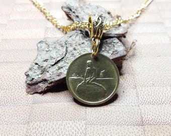 Little Mermaid Coin Necklace – Denmark Copenhagen Token Pendant, 1966-1967