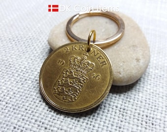 Denmark 1956 Coin Keychain - Coat of Arms with Crown - 2 kroner  Pendant