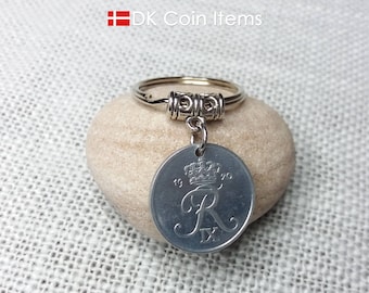 Denmark 1970 Coin Keychain - Crown R Initial - 2 Øre Pendant