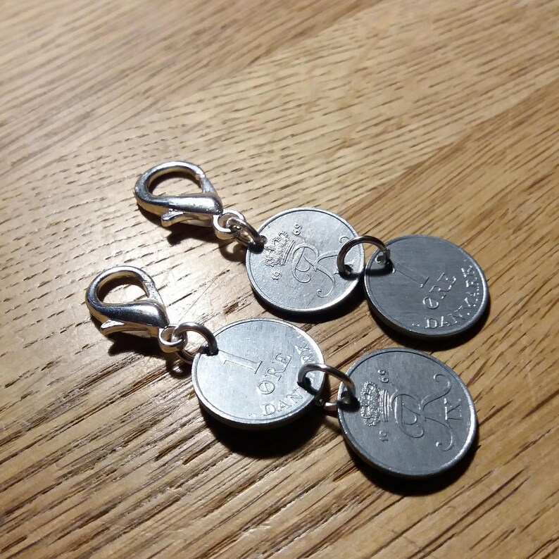 Purse coin charm 1969 coin pendant charm Authentic crown coin Genuine vintage coin R initial 52 year 1 ore from Denmark 52nd gift.
