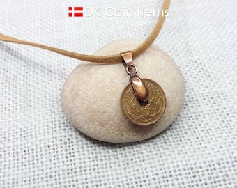 Denmark 1930 coin necklace: Crowned C-monogram - Danish 1 ore coin pendant - Antique souvenir - 95th birthday gift - 1st anniversary gift