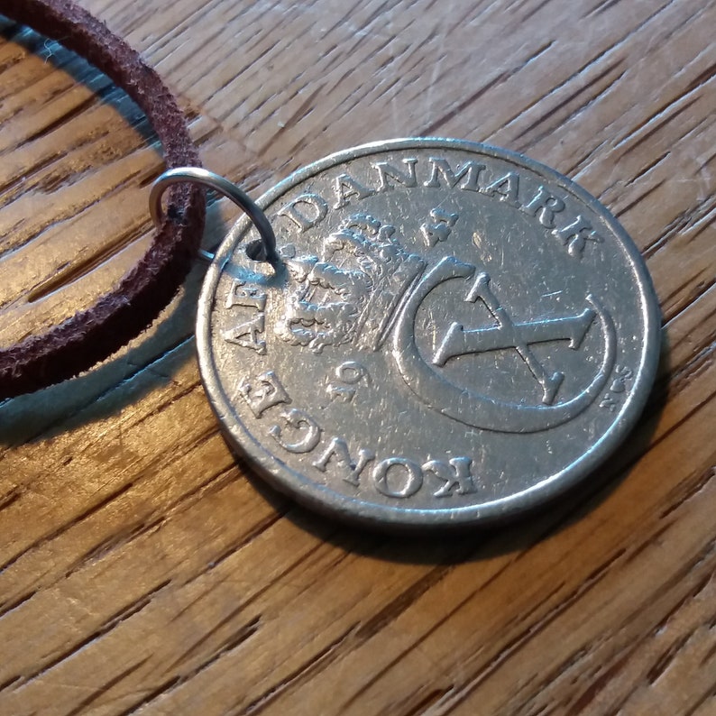 Genuine vintage coin 80 year 5 ore from Denmark 80th gift. Authentic crown coin 1941 coin pendant necklace Cord by choice C initial