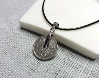 Danish Krone Coin Necklace – Vintage Denmark Souvenir with Initials