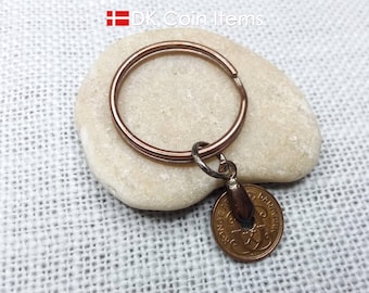 Denmark 1936 Coin Keychain - Crown C Initial - Antique 1 Øre Pendant