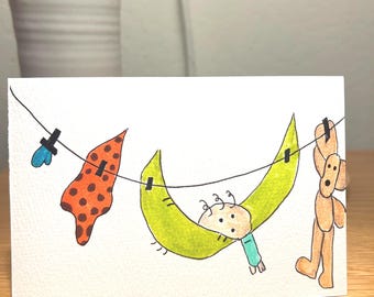 Hand-painted Bright & Fun New Baby or Baby Thank you Card 4x6