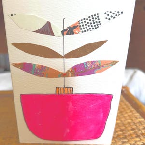 Hand-Painted Paper Pink White Lotus Style Flower Card: Retro Modern Art