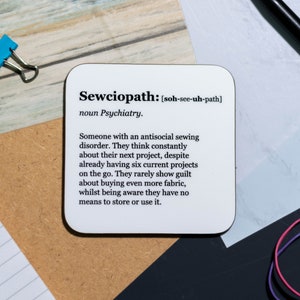 Sewciopath, Funny Coaster, Silly Present, Birthday Present, Sewing Gift