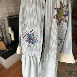 Abito o spolverino da donna riciclato CELESTE - Taglia Large