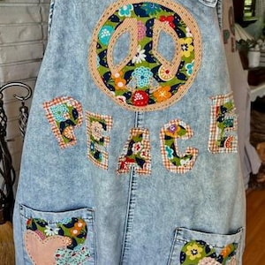 PACIFICA - Ladies Upcycled, Handsewn Light Denim Overalls - Size XL/2X