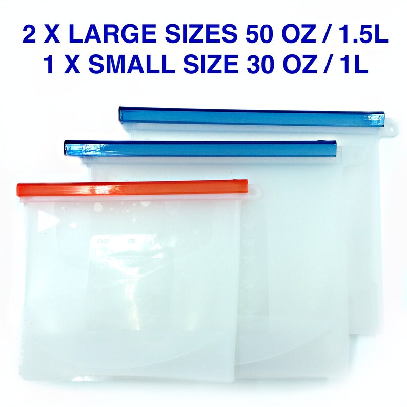 3 Reusable Food Storage Bags Eco Friendly Silicone Food Bags Etsy