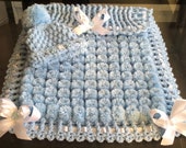 Beautiful Blue Baby Pom Pom Blanket And Hat