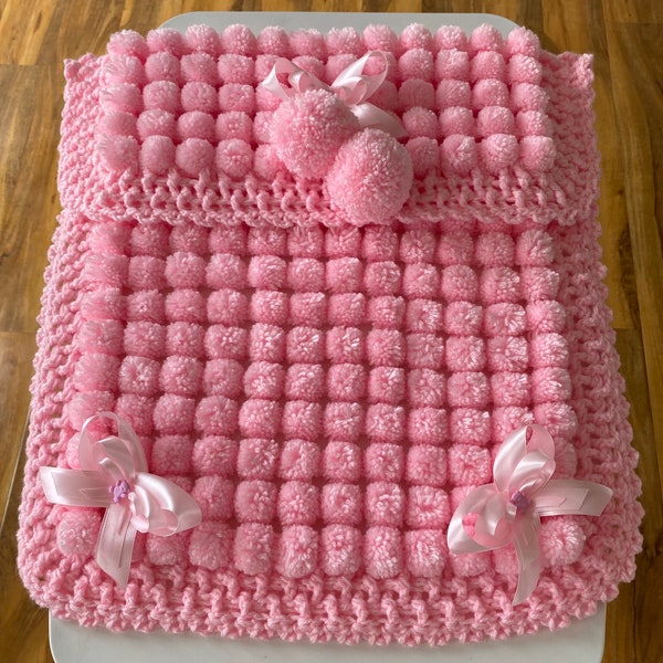 Beautiful Pink Baby Pom Pom Blanket