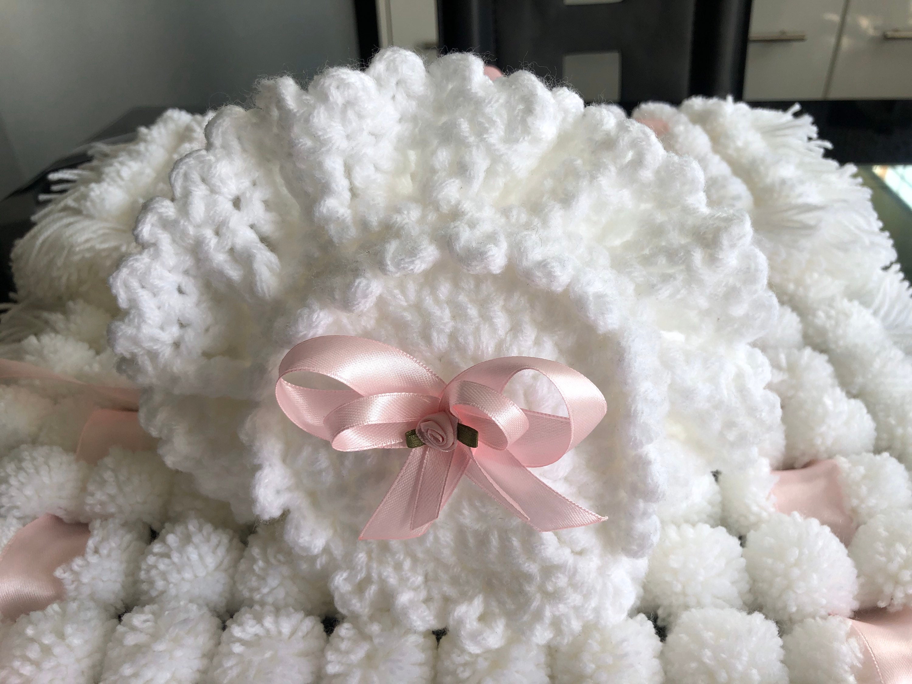 Beautiful White Baby Pom Pom Blanket Etsy