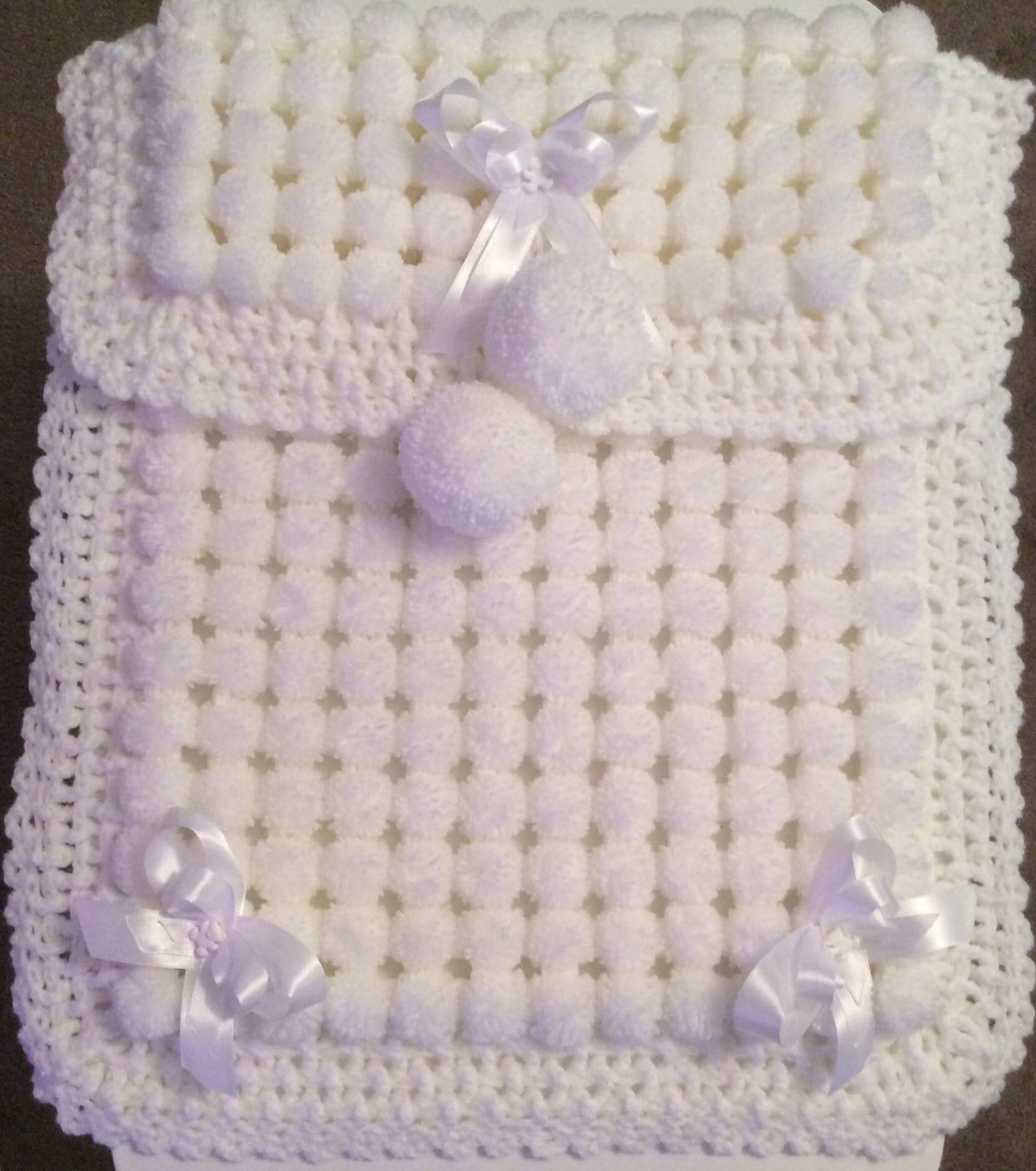 Beautiful White Baby Pom Pom Blanket Etsy UK