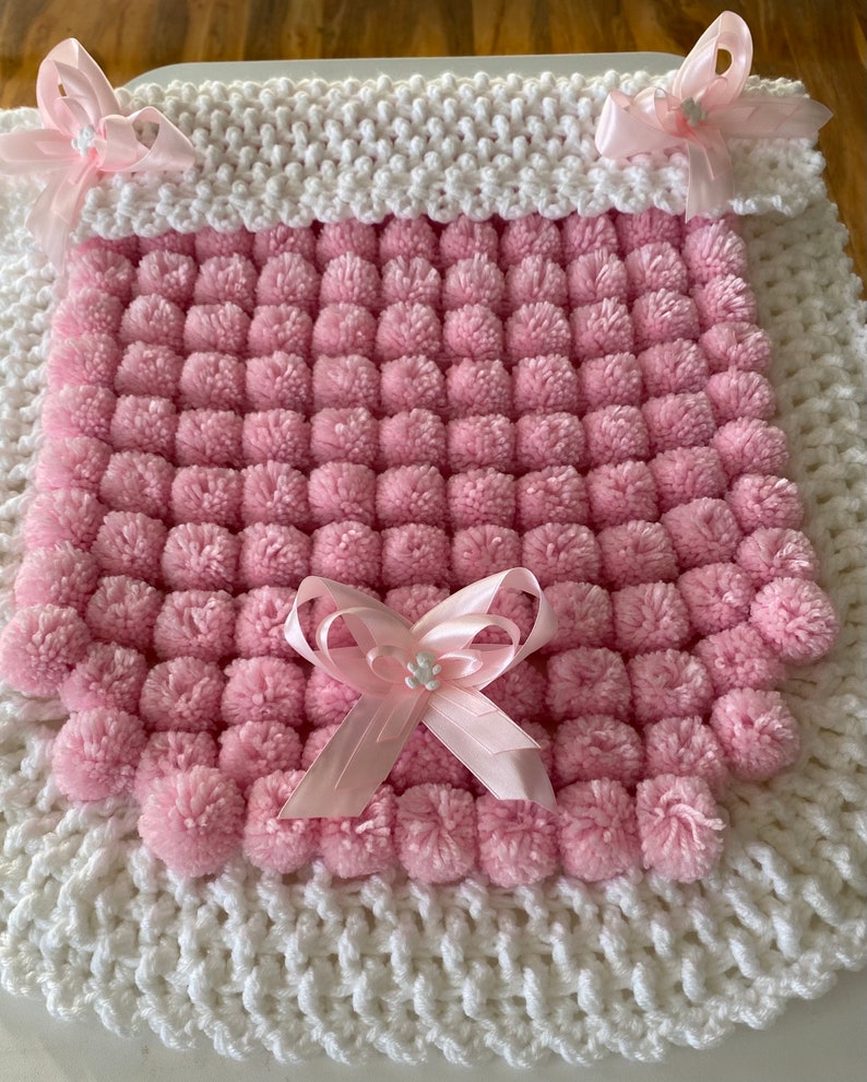 Beautiful Pink and White Baby Pom Pom Blanket Etsy UK
