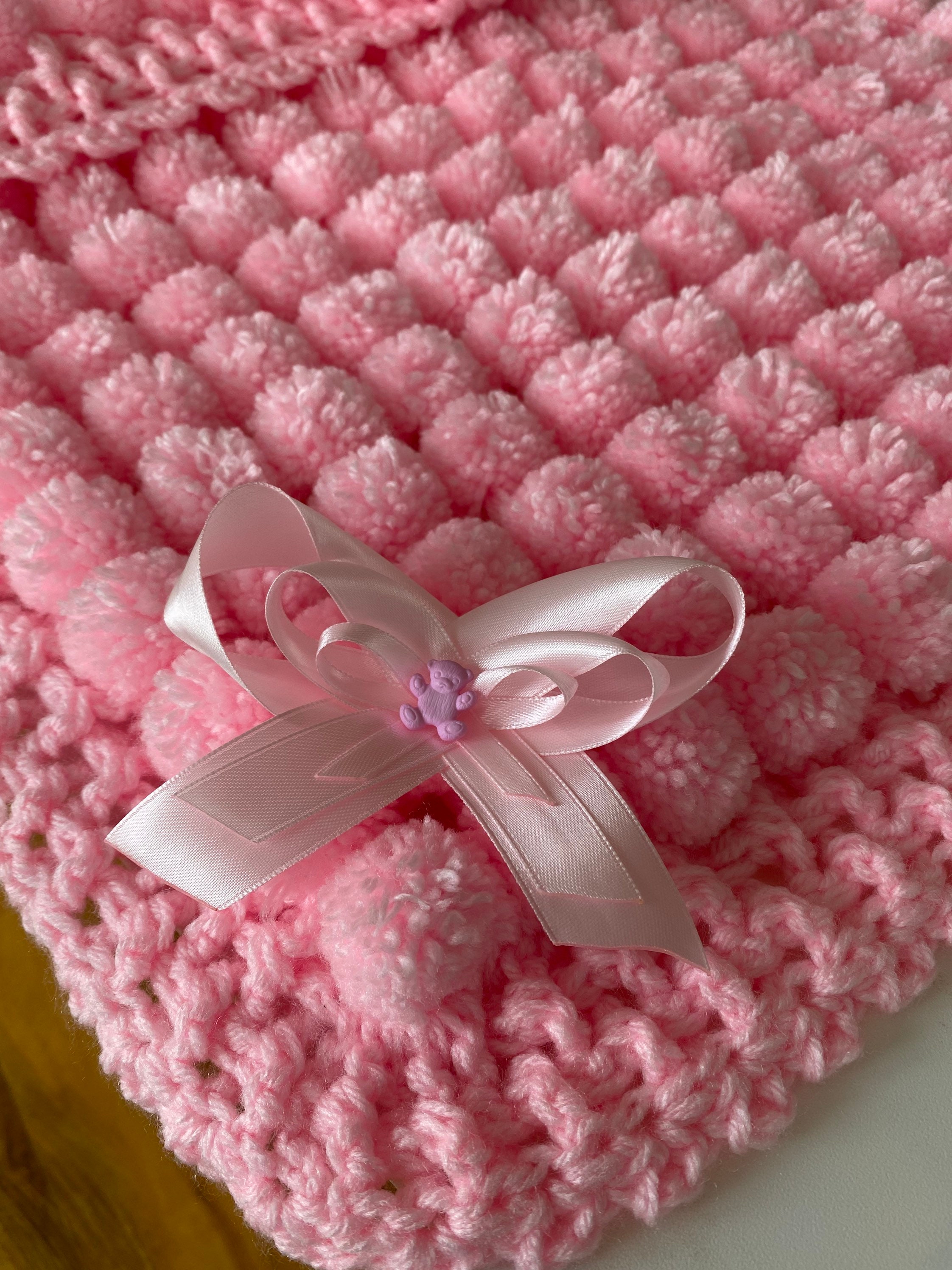 Beautiful Pink Baby Pom Pom Blanket Etsy UK