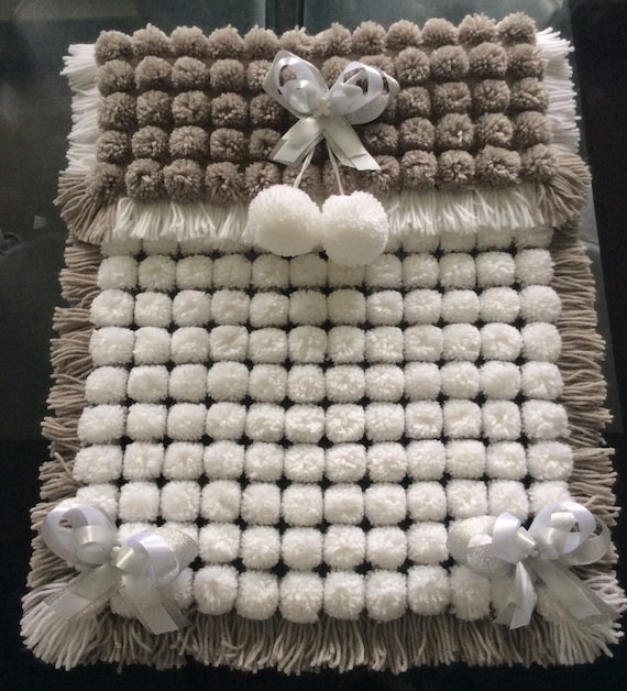 Grey pom pom baby blanket hotsell
