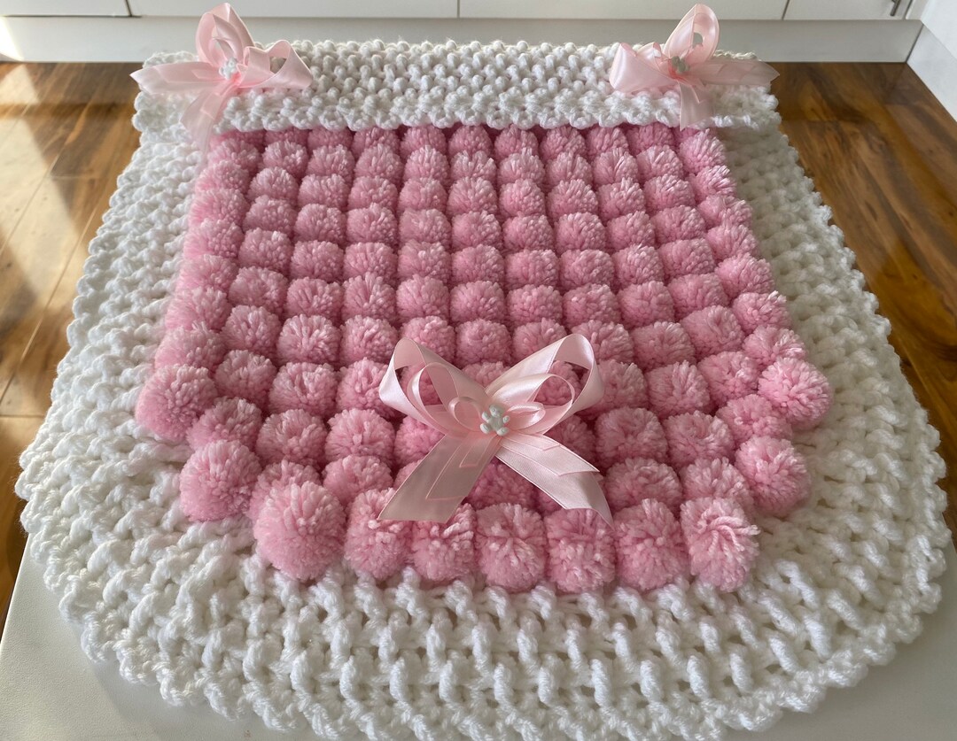 Beautiful Pink and White Baby Pom Pom Blanket Etsy UK