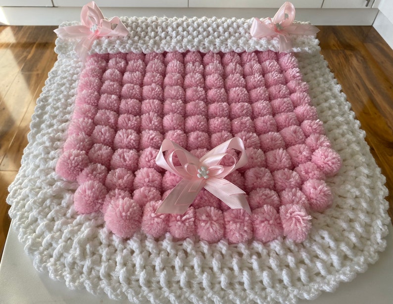 Beautiful Pink and White Baby Pom Pom Blanket Etsy UK