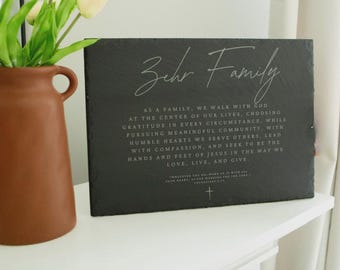 Personalized Family Values Sign. Custom Family Mission Statement. Christian Home Decor. Family Name Sign. Engraved Slate Sign.