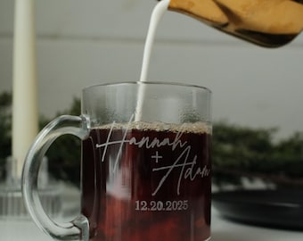 Engraved Glass Coffee Mug, Personalized Wedding Gift