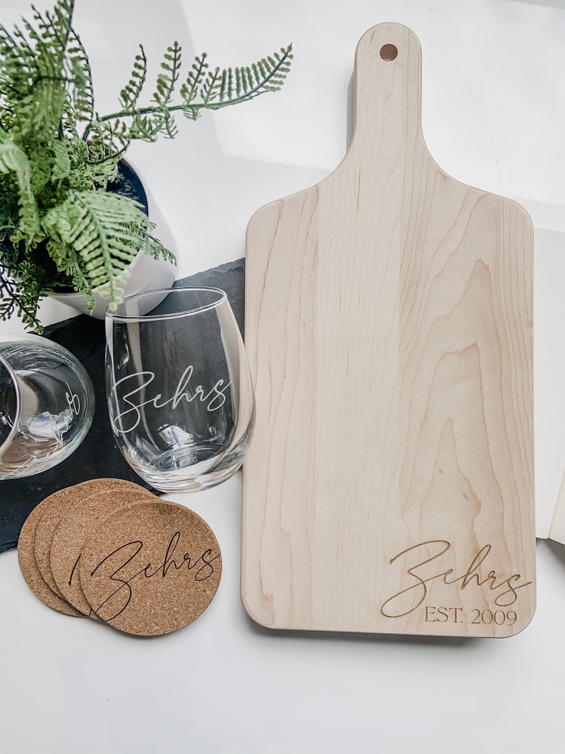 ultimate gift bundle. charcuterie board. wine glass. custom wedding gift. newlyweds. housewarming. Giftbox. wedding shower. client gift.zehr image 10