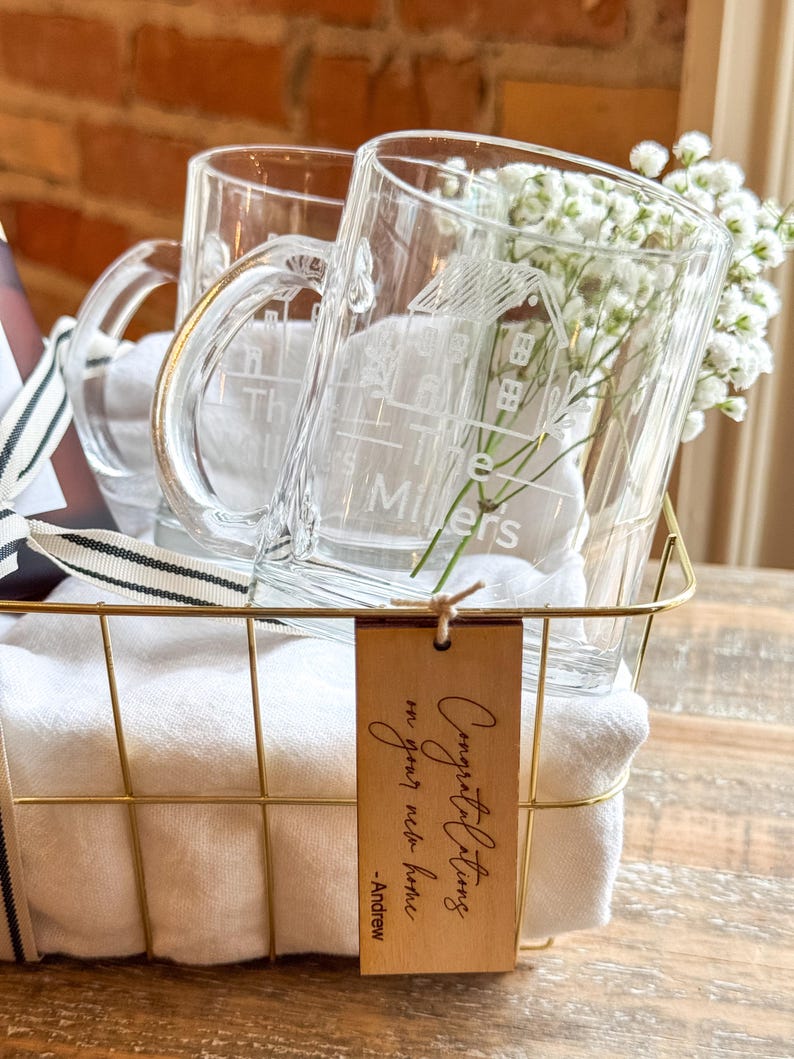 Personalized Housewarming Gift Basket | Custom Engraved Mugs | New Home ...