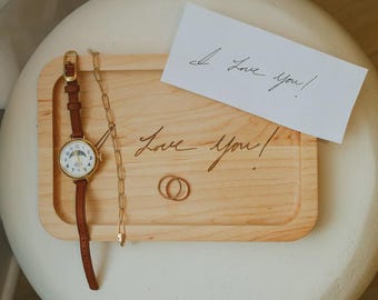 Handwriting Engraved Wood Jewelry Dish – Custom Keepsake Tray