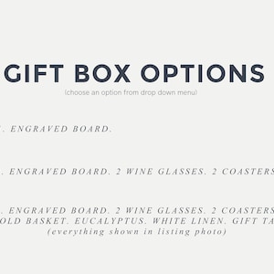 ultimate gift bundle. charcuterie board. wine glass. custom wedding gift. newlyweds. housewarming. Giftbox. wedding shower. client gift.zehr image 2