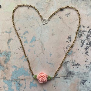 Peach Pink Rose Beaded Necklace
