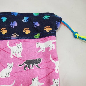 Wende-Kordelzug: Katze/Kitty Baumwolltasche, Tragetasche, Kordelzugbeutel, Projekttasche