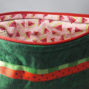 Bolsa grande Raggity: bolsa com zíper de melancia, embreagem, bolsa, cosméticos, maquiagem, projeto, bolsa de viagem
