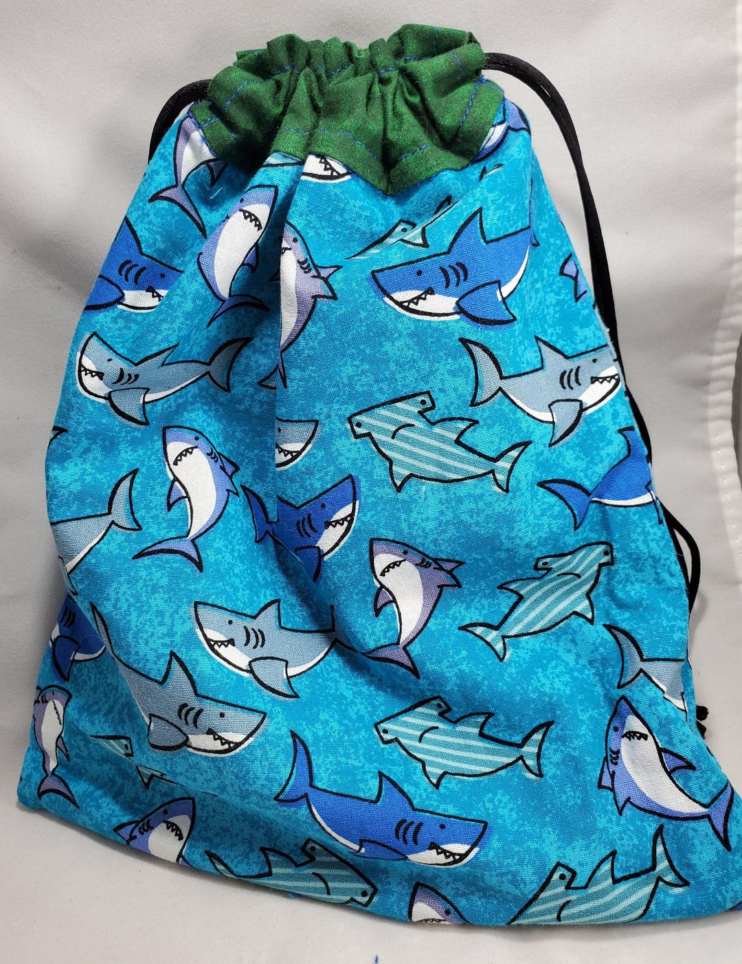 Reversible Drawstring: Sharks and Fishes Cotton Bag, Tote Bag ...