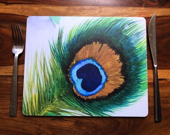 Peacock Feather Placemats. Peacock feather picture, peacock feather tableware