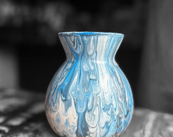 Hand painted vase, Fluid art vase, Blue ceramic vase, small vase