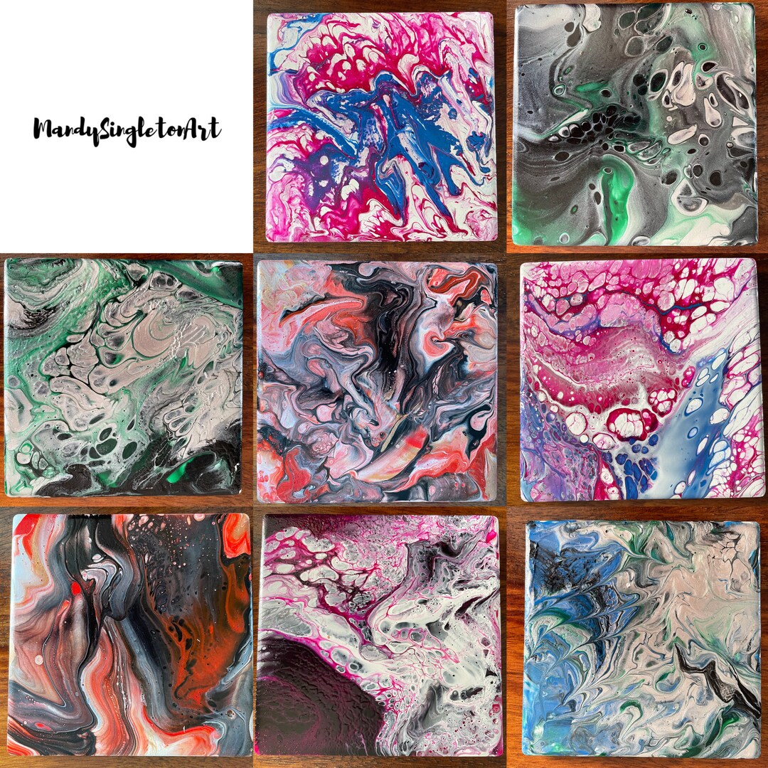 Hand Painted Ceramic Coasters Fluid Art Coaster Etsy