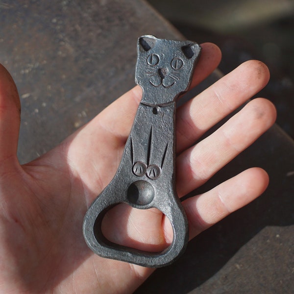 Hand forged cat bottle opener