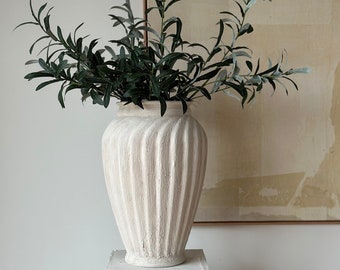 Floor vase, White Matte vase, Aged vessel, 16'' tall, Hand painted artisan vase, Stone texture vase, Rustic Pottery vase