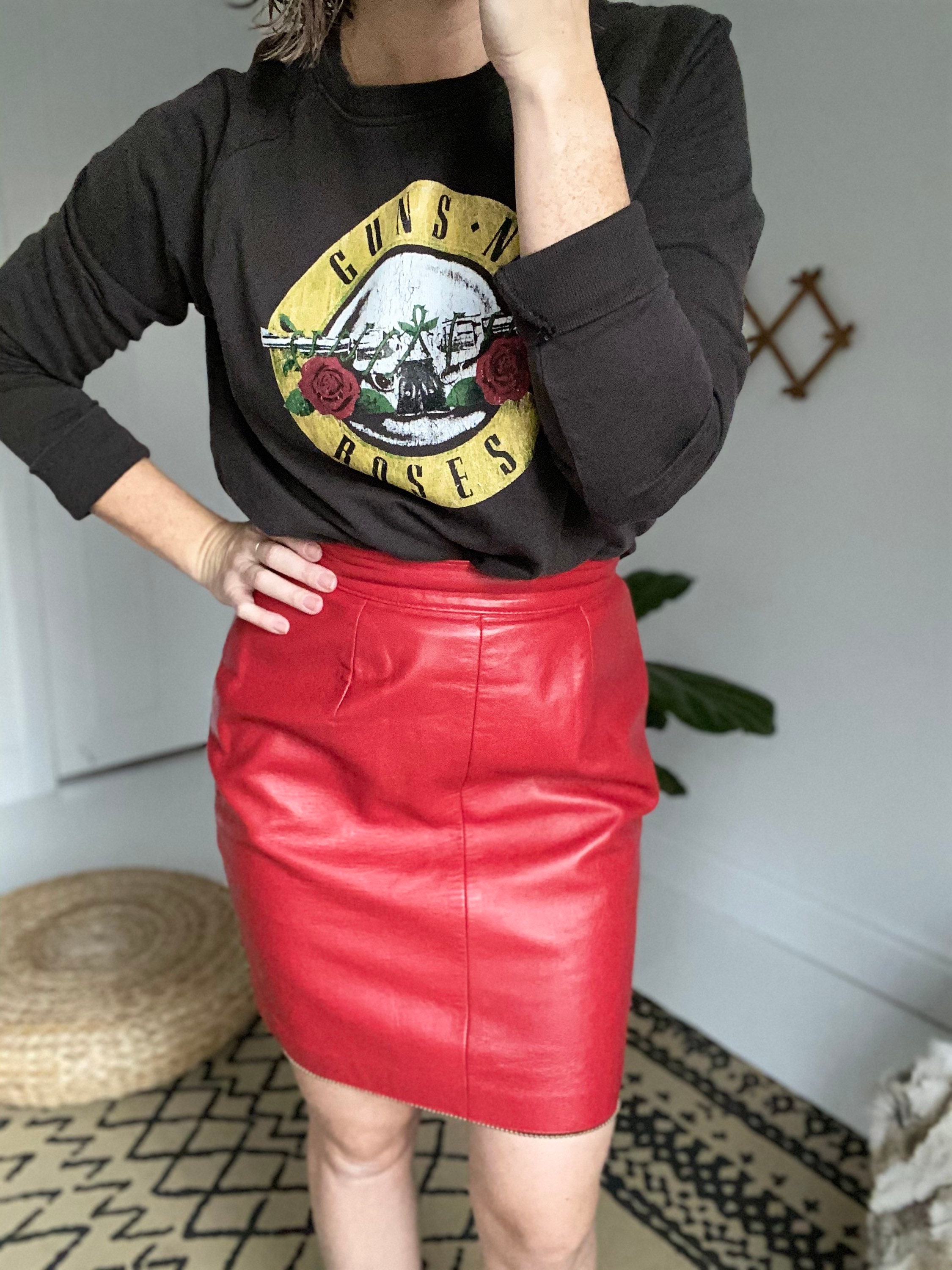 VINTAGE Red soft leather skirt genuine leather mini Etsy