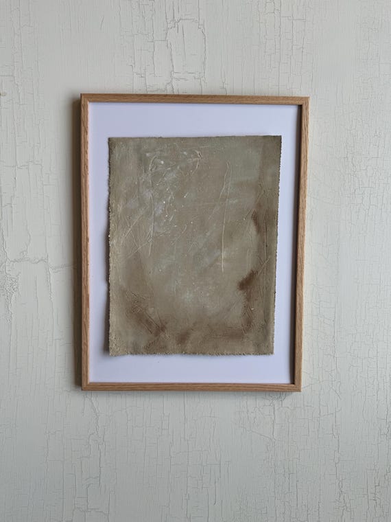 Original Abstract Painting on Raw Cotton: Wabi Sabi Neutral Tone Art (9.5x12'')