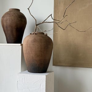 Large Rustic Floor Vase, Aged Vessel, 14'' Tall, Rustic Mediterranean Vase, Earth Tones Neutrals ...
