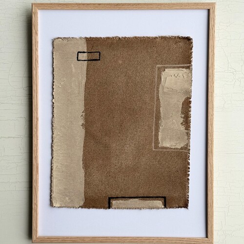 Art abstrait sur coton brut, oeuvre de 9,5 x 12 pouces, cadre en chêne en option, art mural Wabi Sabi, peinture originale, oeuvre d'art aux tons neutres, art moderne