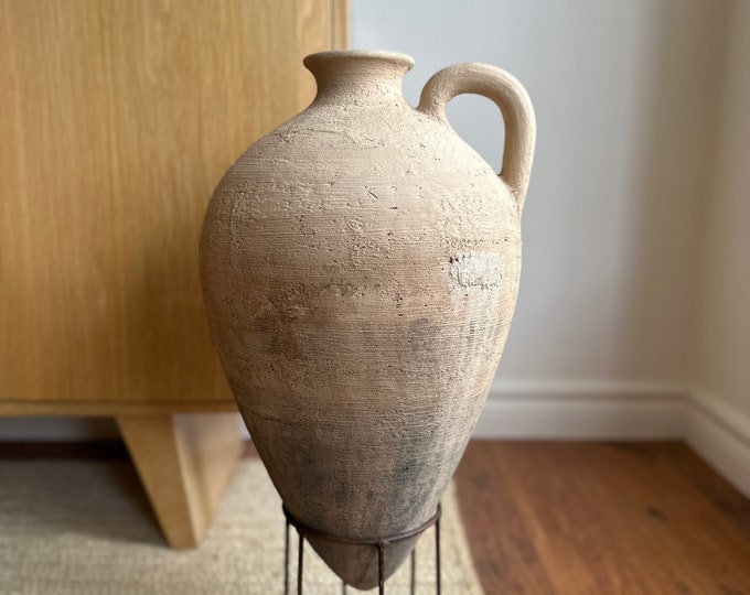 Floor Vase on Stand Beige Matte Vase Aged Vessel Etsy