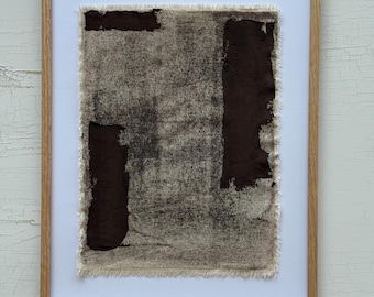 Organic Abstract Textile Art: Earthy Hand-Painted Cotton Canvas, Framed
