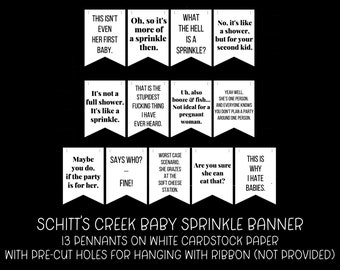 Schitt’s Creek Baby Sprinkle Printed Banner | 13 Pennants on White Cardstock