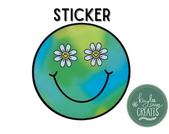Tie Dye Flower Smiley Face | Premium Vinyl Sticker | Daisy Happy Decal | 3” x 3” | Groovy Smile Psychdelic Sticker