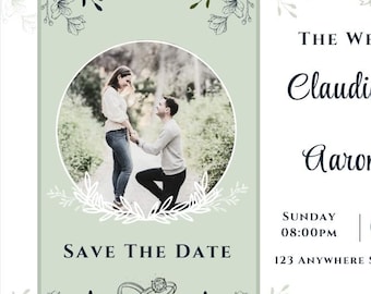Modelo elegante de convite de casamento "Reserve a Data" – Modelo editável do Canva