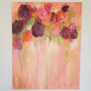 Abstract floral painting, flower painting, painting of flowers, mixed media painting, 16x20 on canvas